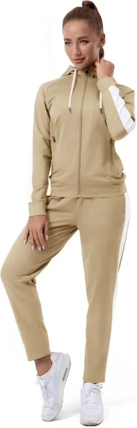 TEZO Womens Full Zip-Up Hoodie Tracksuit Set Long Sleeve Casual Jogging Suits Workout Gym 2 Piece Outfits with Pockets