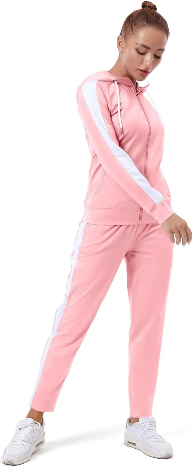 TEZO Womens Full Zip-Up Hoodie Tracksuit Set Long Sleeve Casual Jogging Suits Workout Gym 2 Piece Outfits with Pockets
