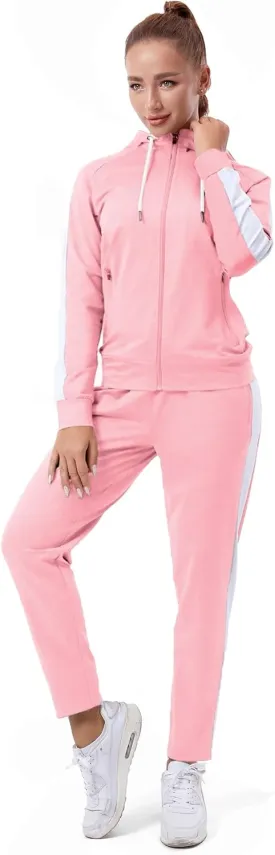TEZO Womens Full Zip-Up Hoodie Tracksuit Set Long Sleeve Casual Jogging Suits Workout Gym 2 Piece Outfits with Pockets