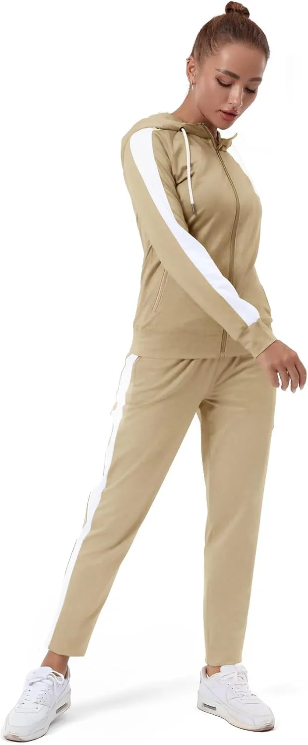 TEZO Womens Full Zip-Up Hoodie Tracksuit Set Long Sleeve Casual Jogging Suits Workout Gym 2 Piece Outfits with Pockets