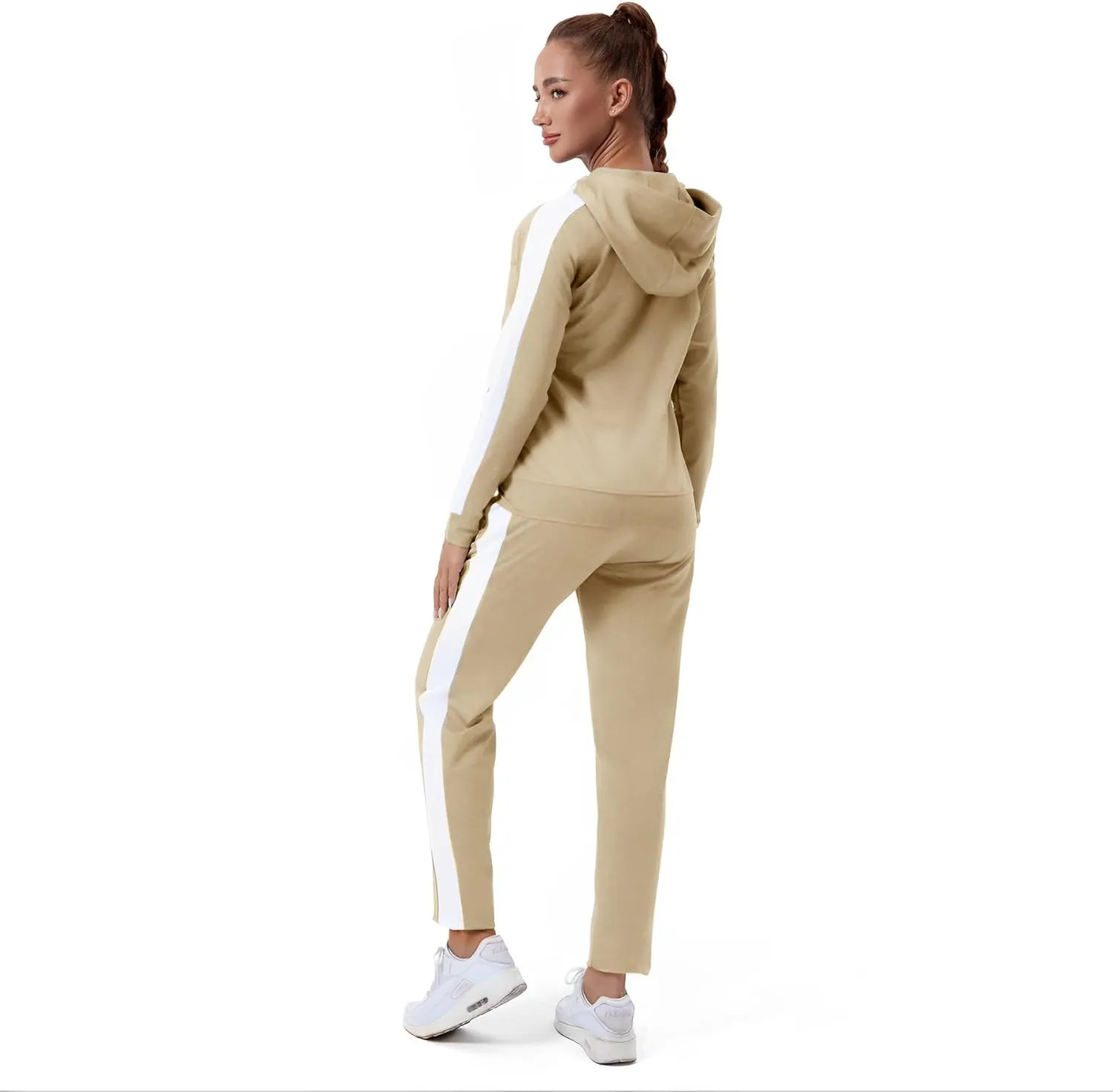 TEZO Womens Full Zip-Up Hoodie Tracksuit Set Long Sleeve Casual Jogging Suits Workout Gym 2 Piece Outfits with Pockets