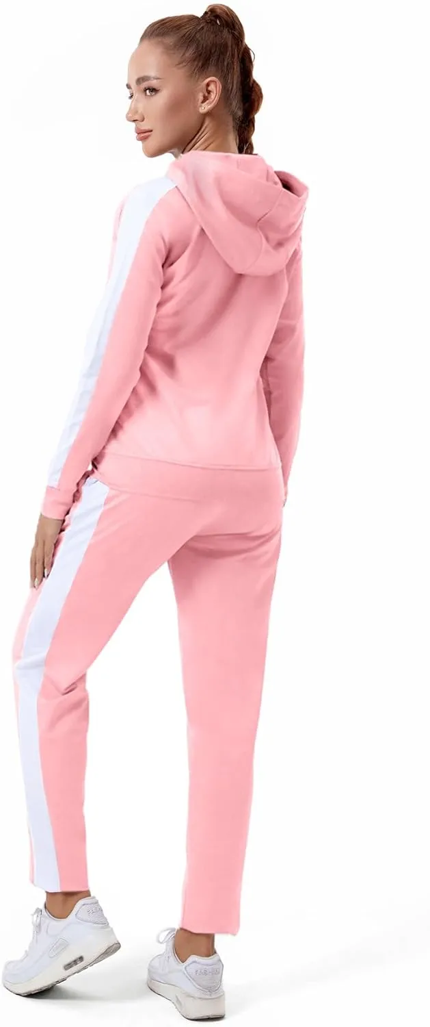TEZO Womens Full Zip-Up Hoodie Tracksuit Set Long Sleeve Casual Jogging Suits Workout Gym 2 Piece Outfits with Pockets