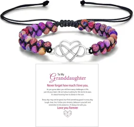 To My Granddaughter/Daughter/Mom Gift From Grandma -Infinity Heart Bracelet For Women, Natural Emperor Stone Double Layer Purple Beaded Woven Wrap Bracelets Adjustable Mind Peace Jewelry