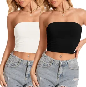 Tube Top for Women Strapless Slim Fit Crop Tops Y2K Going Out Bandeau Shirts Summer Outfits