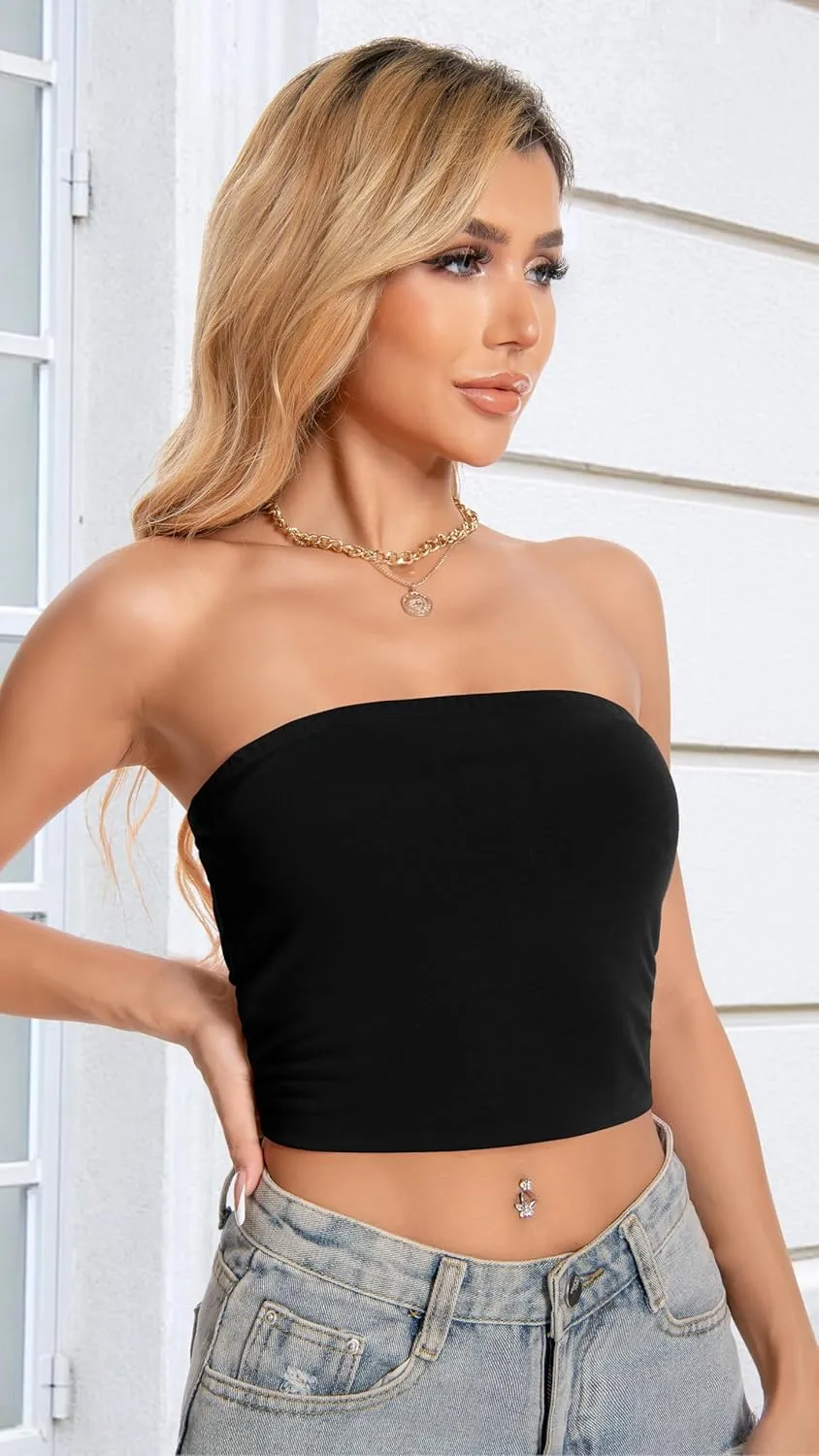 Tube Top for Women Strapless Slim Fit Crop Tops Y2K Going Out Bandeau Shirts Summer Outfits
