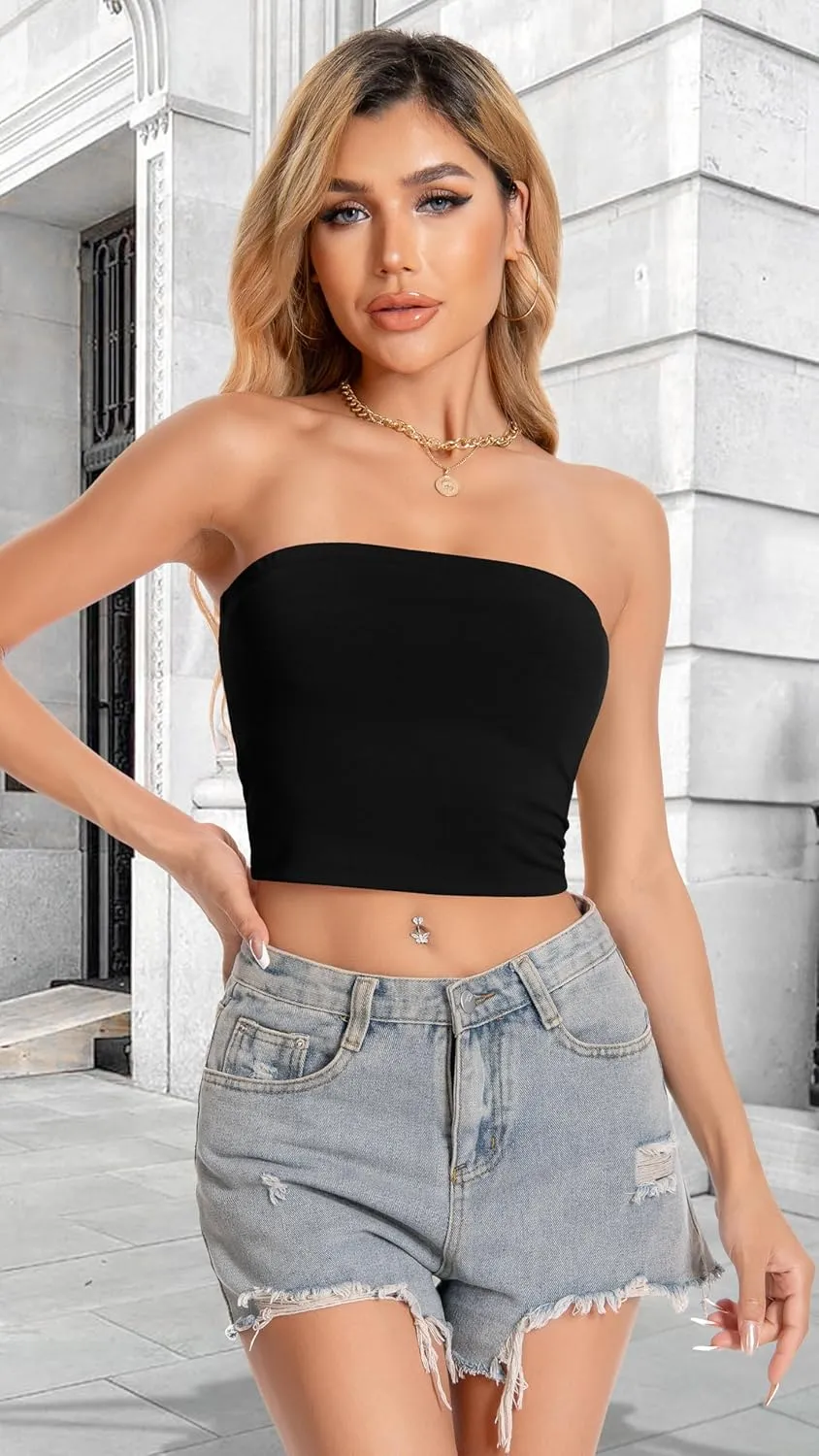 Tube Top for Women Strapless Slim Fit Crop Tops Y2K Going Out Bandeau Shirts Summer Outfits