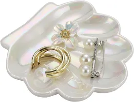 VanEnjoy 4.3 inch Shell Jewelry Dish White Jewelry Trays for Girls Small Jewelry Holder Dish Coastal Room Decor Ceramic Trinket Tray for Jewelry Earrings Rings Necklaces