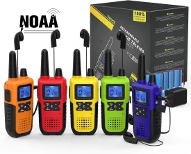 Walkie Talkies Rechargeable for Adults Long Range with Earpiece NOAA Weather Alert, Multi-purpose 2 Way Radio 5 Pack for Team Work Senior Care Kid Adventure Family Camping Hiking Skiing Cruise