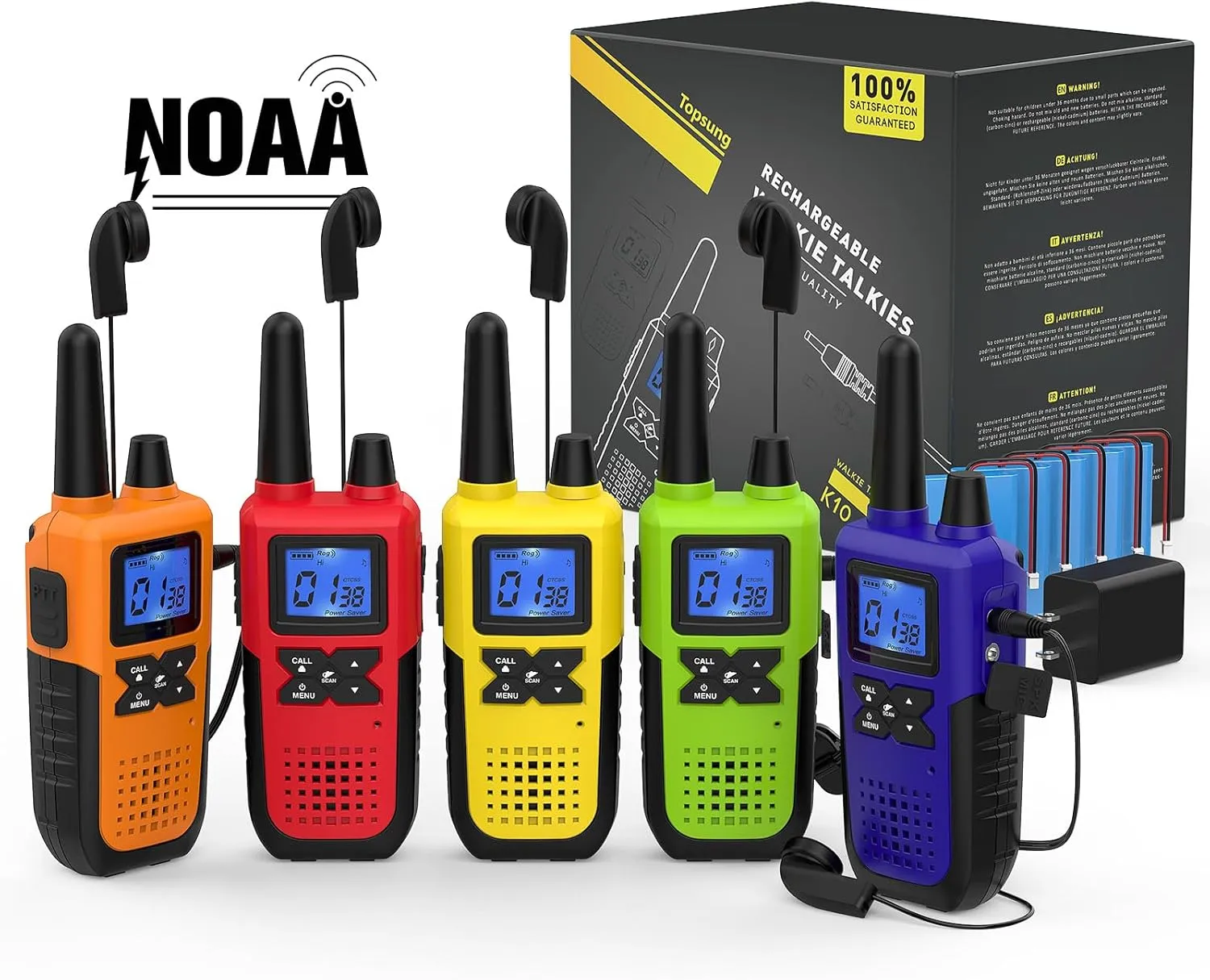 Walkie Talkies Rechargeable for Adults Long Range with Earpiece NOAA Weather Alert, Multi-purpose 2 Way Radio 5 Pack for Team Work Senior Care Kid Adventure Family Camping Hiking Skiing Cruise