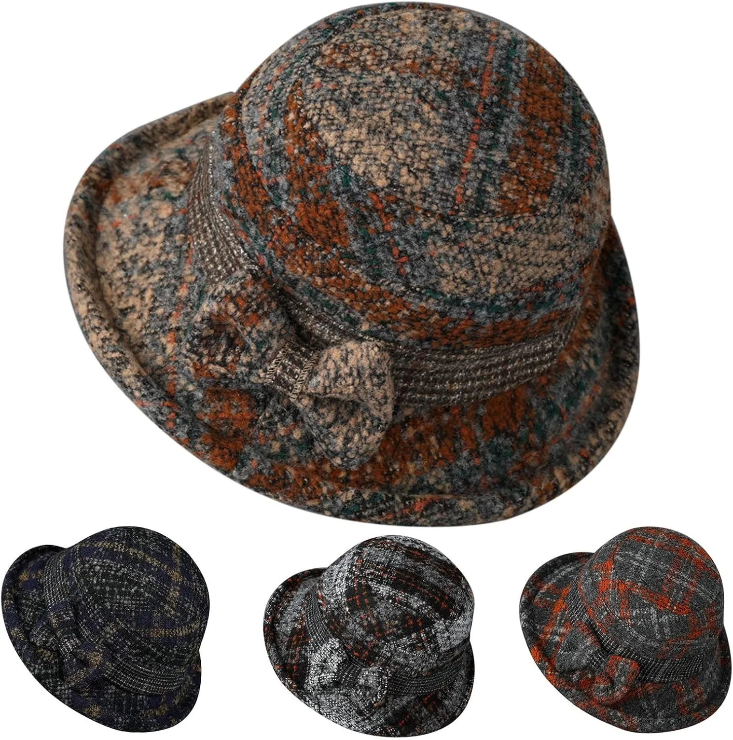 Women's Cloche Bucket Hats Pork Pie Hat for Men Women, Bowler Church Caps Wool Porkpie Fedora Cap (Navy, One Size)