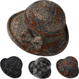 Women's Cloche Bucket Hats Pork Pie Hat for Men Women, Bowler Church Caps Wool Porkpie Fedora Cap (Navy, One Size)
