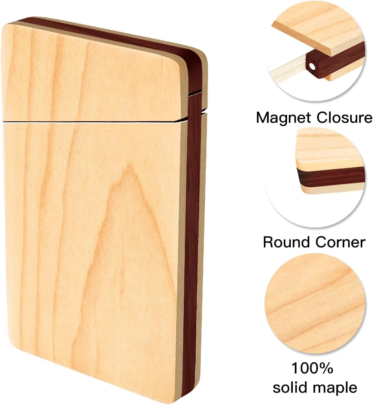 Wood Business Card Holders Wooden Business Card Case Name Card Holder Walnut Card Holder with Magnetic Closure Portable (Maple)