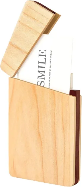 Wood Business Card Holders Wooden Business Card Case Name Card Holder Walnut Card Holder with Magnetic Closure Portable (Maple)
