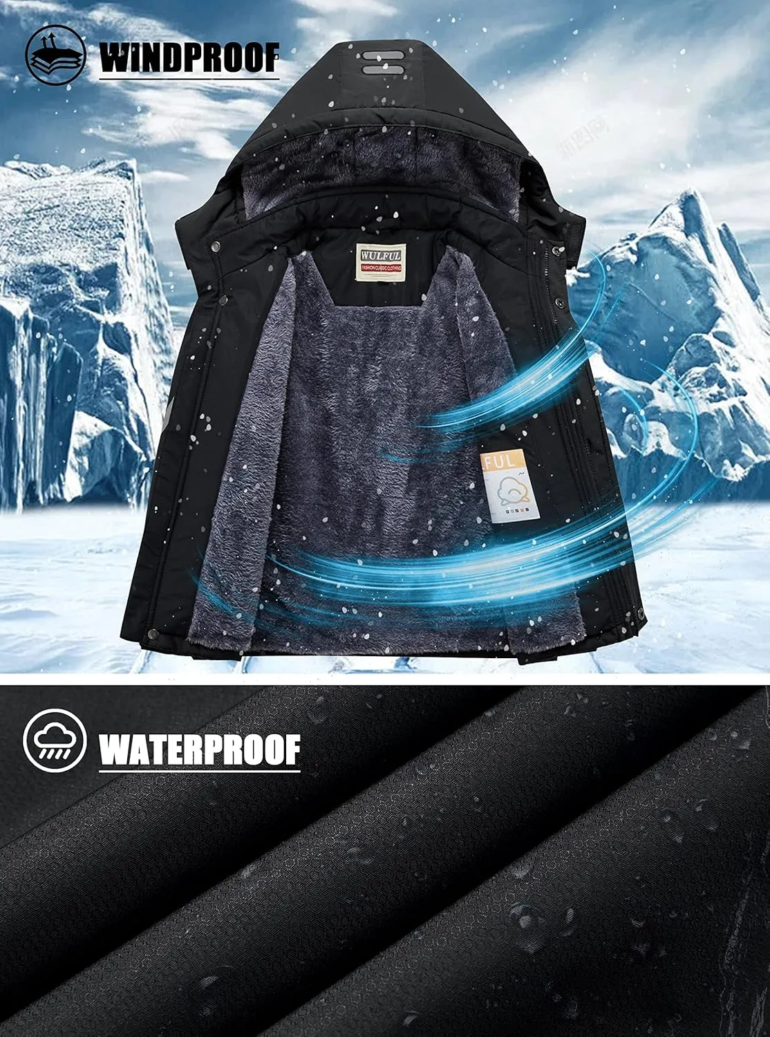 WULFUL Boy's Waterproof Ski Coat Winter Warm Snow Coat with Hood