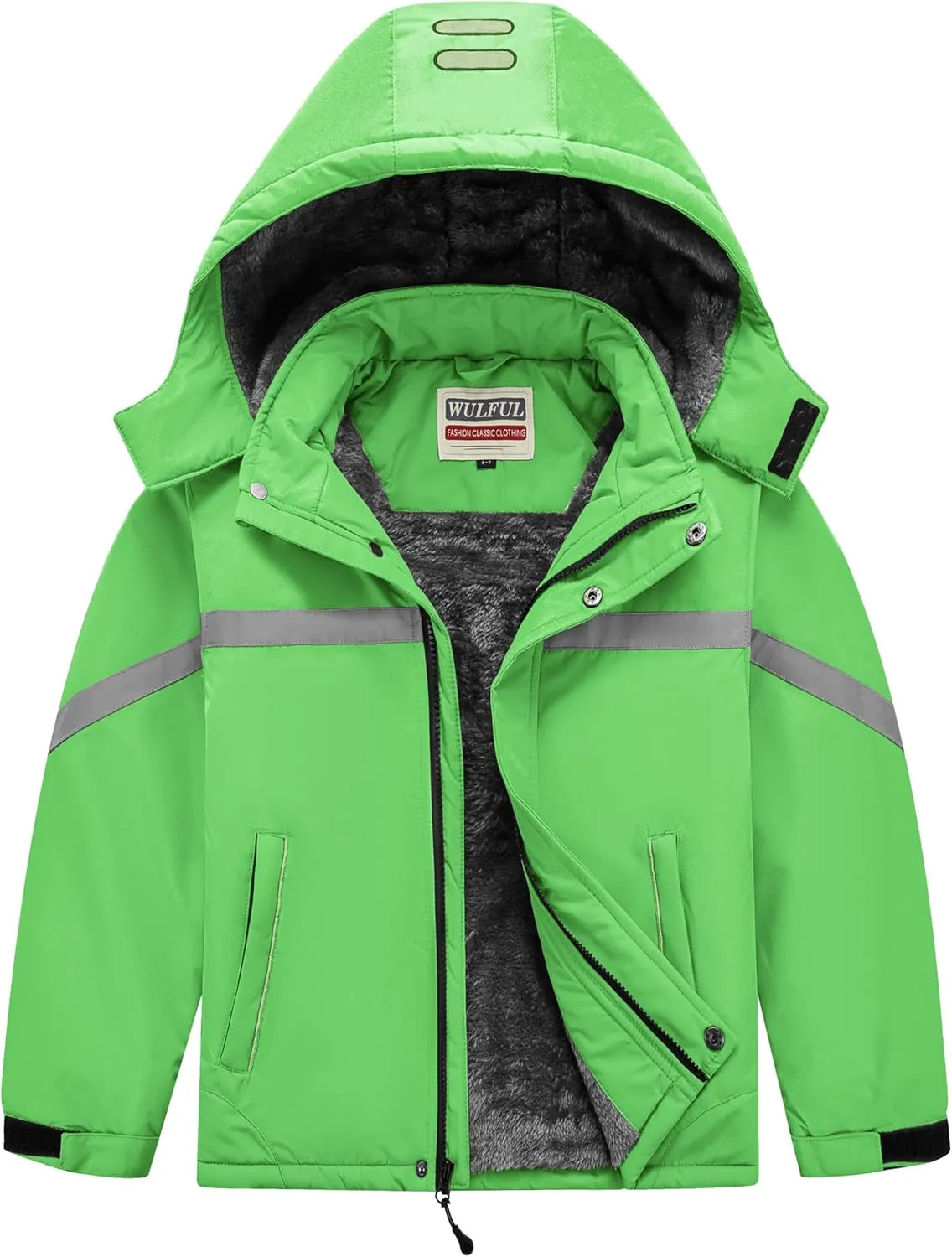 WULFUL Boy's Waterproof Ski Coat Winter Warm Snow Coat with Hood