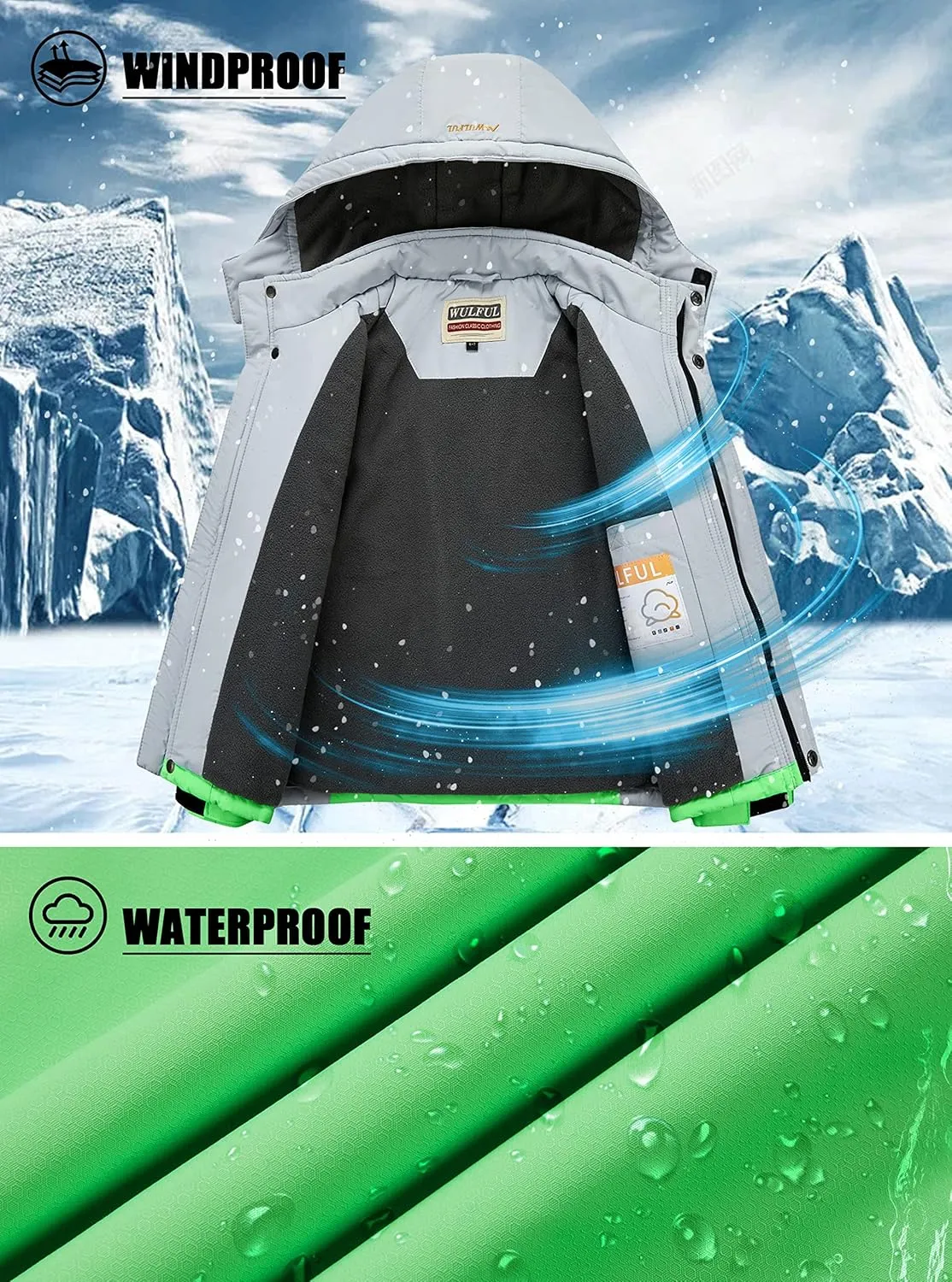 WULFUL Boy's Waterproof Ski Coat Winter Warm Snow Coat with Hood